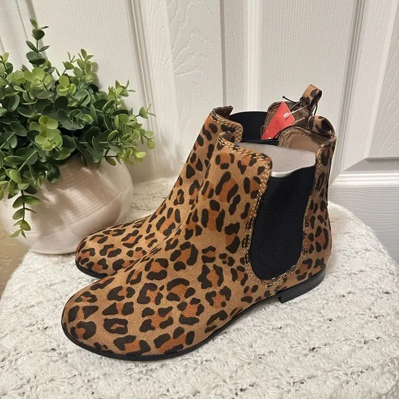 Mossimo Supply Co Animal Print Brown Black Faux Suede Ankle Bootie Boots sz 8 - Picture 3 of 7